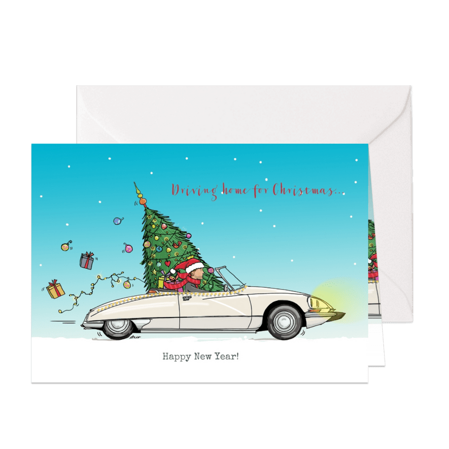 Kerstkaart Citroen DS cabrio wit  - Kaartimpressie