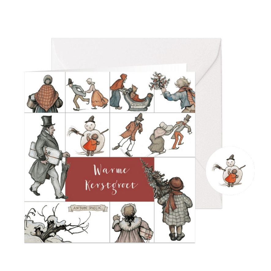 Kerstkaart collage van Anton Pieck illustraties - Kaartimpressie