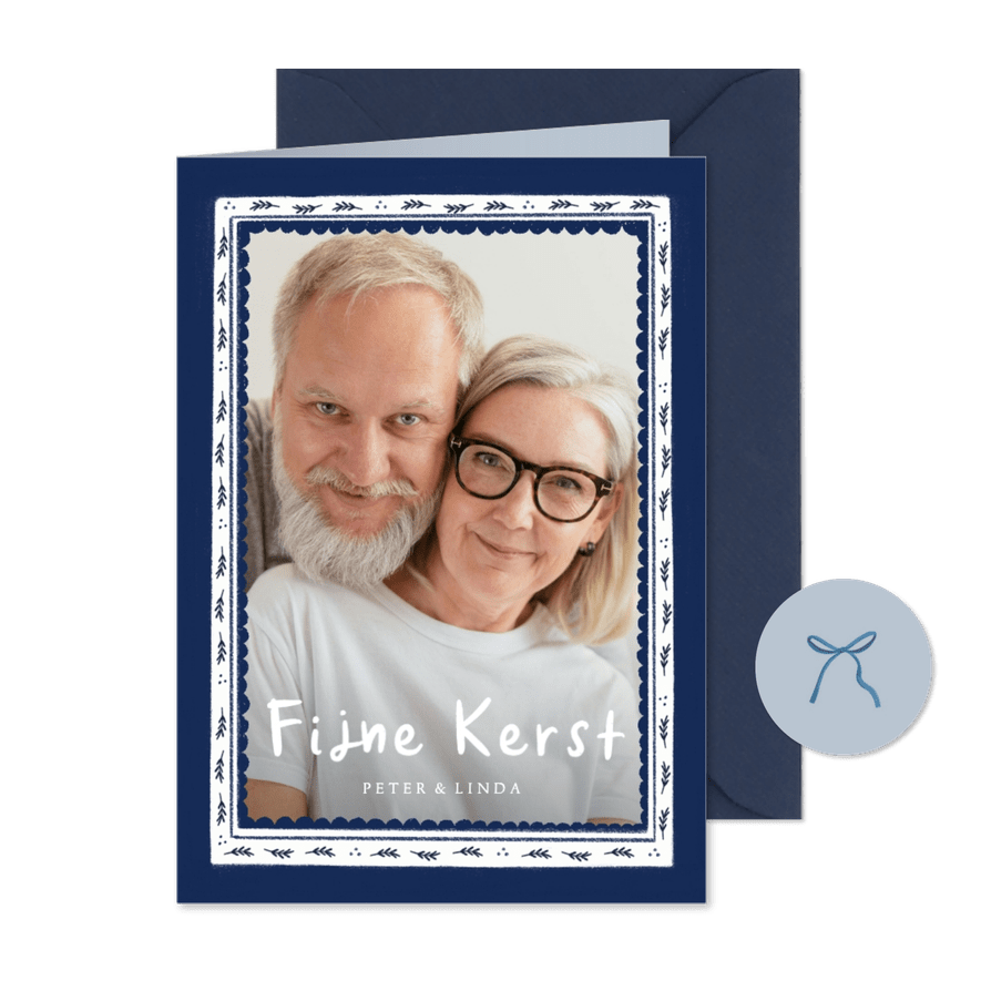 Kerstkaart Delfts blauwe foto kader fijne kerst - Kaartimpressie