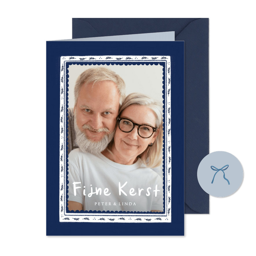 Kerstkaart Delfts blauwe foto kader fijne kerst - Kaartimpressie