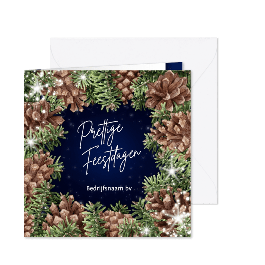 Kerstkaart dennenappels kersttakken sterren zakelijk - Kaartimpressie