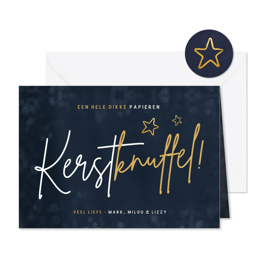 Kerstkaart dikke papieren kerstknuffel tekst - Kaartimpressie