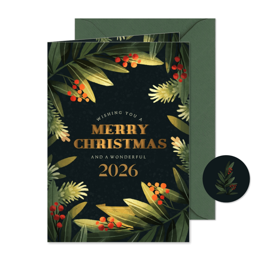 Kerstkaart donker kersttakken rechthoek - Kaartimpressie