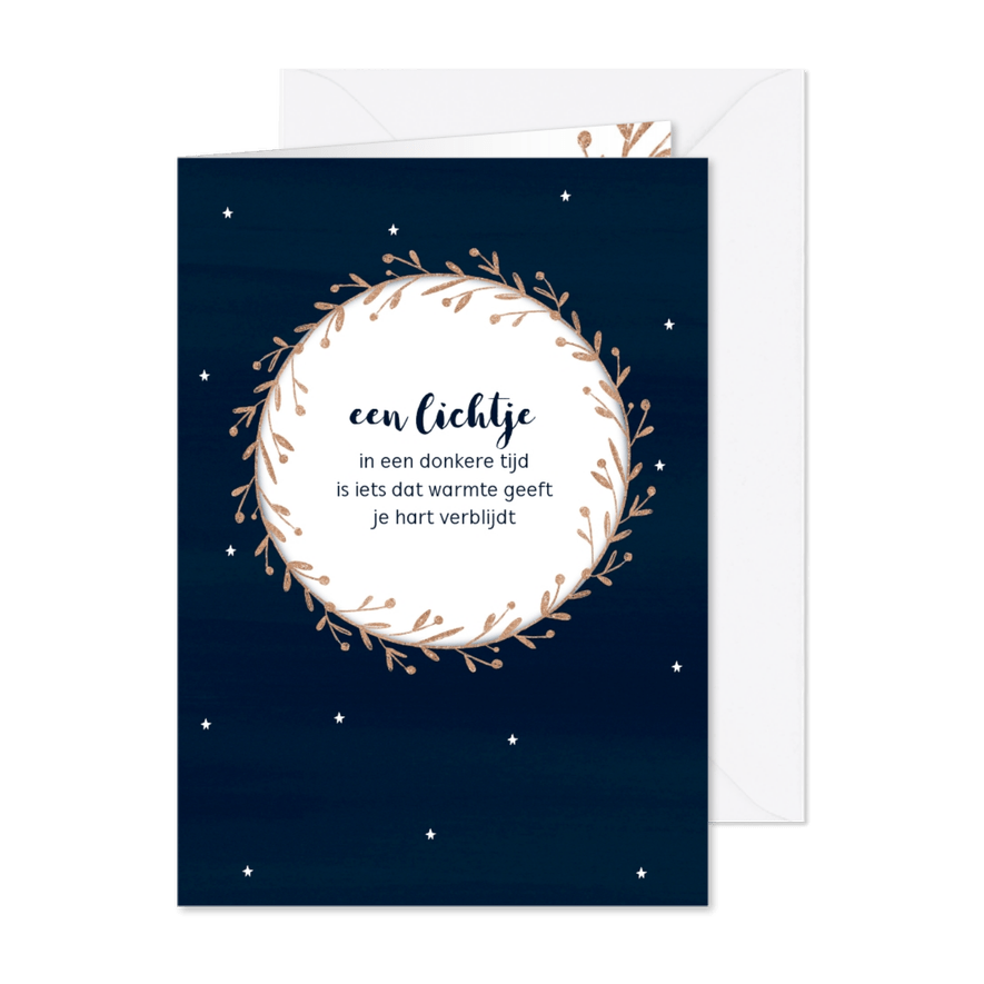 Kerstkaart donkerblauw Lichtje - Kaartimpressie