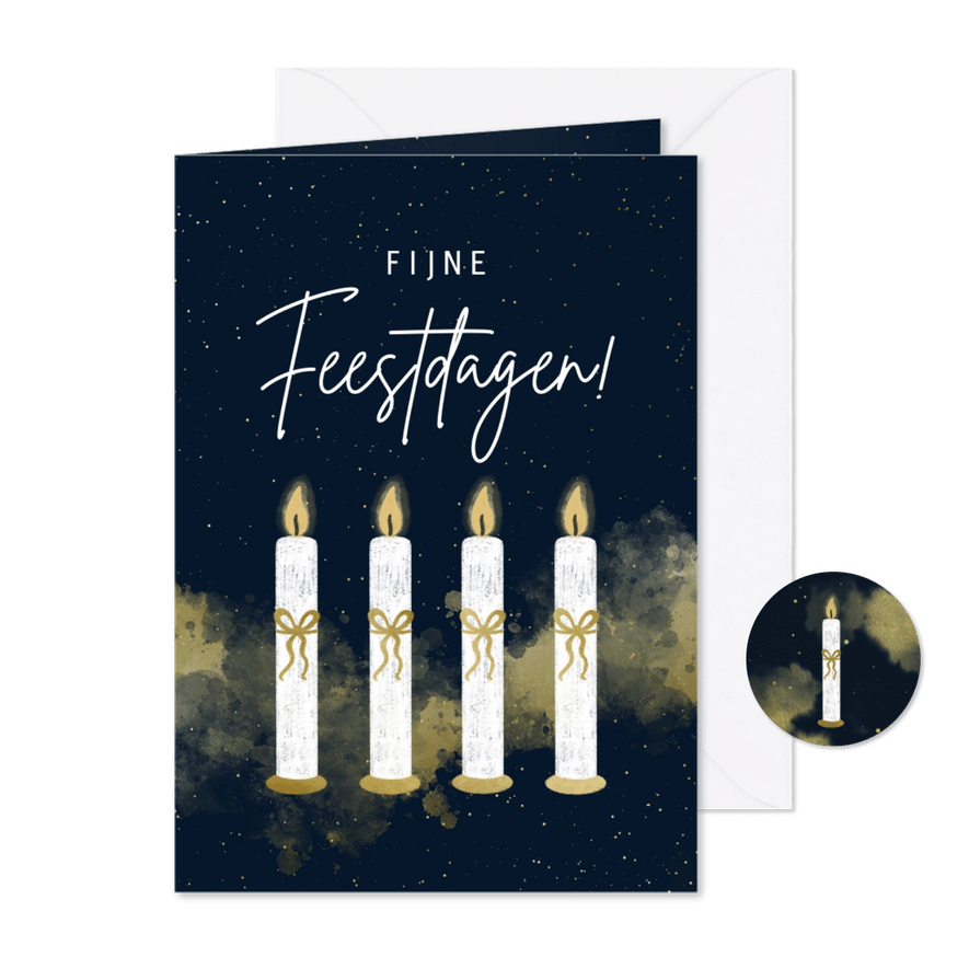 Kerstkaart donkerblauw met adventskaarsen - Kaartimpressie
