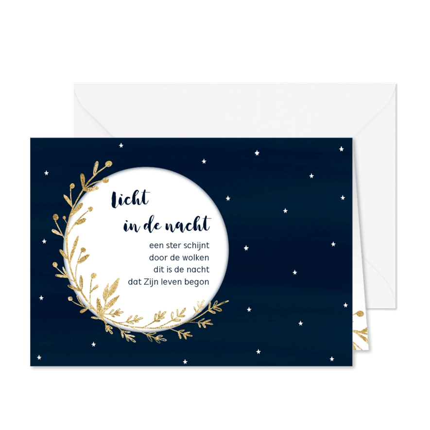 Kerstkaart donkerblauw opwekking Licht in de nacht - Kaartimpressie