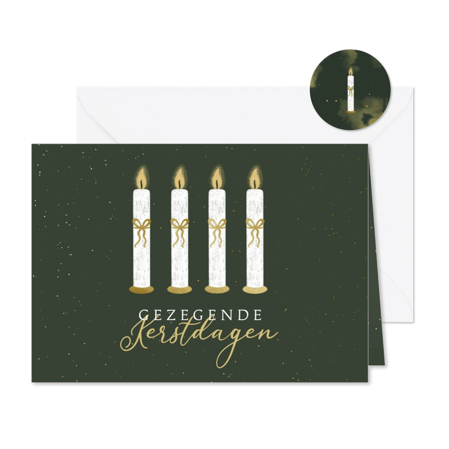Kerstkaart donkergroen met vier adventskaarsen - Kaartimpressie