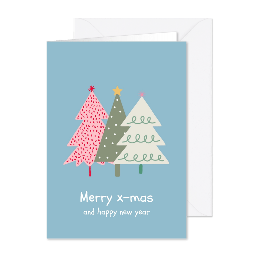 Kerstkaart drie kerstbomen Vrienden GHZ - Kaartimpressie