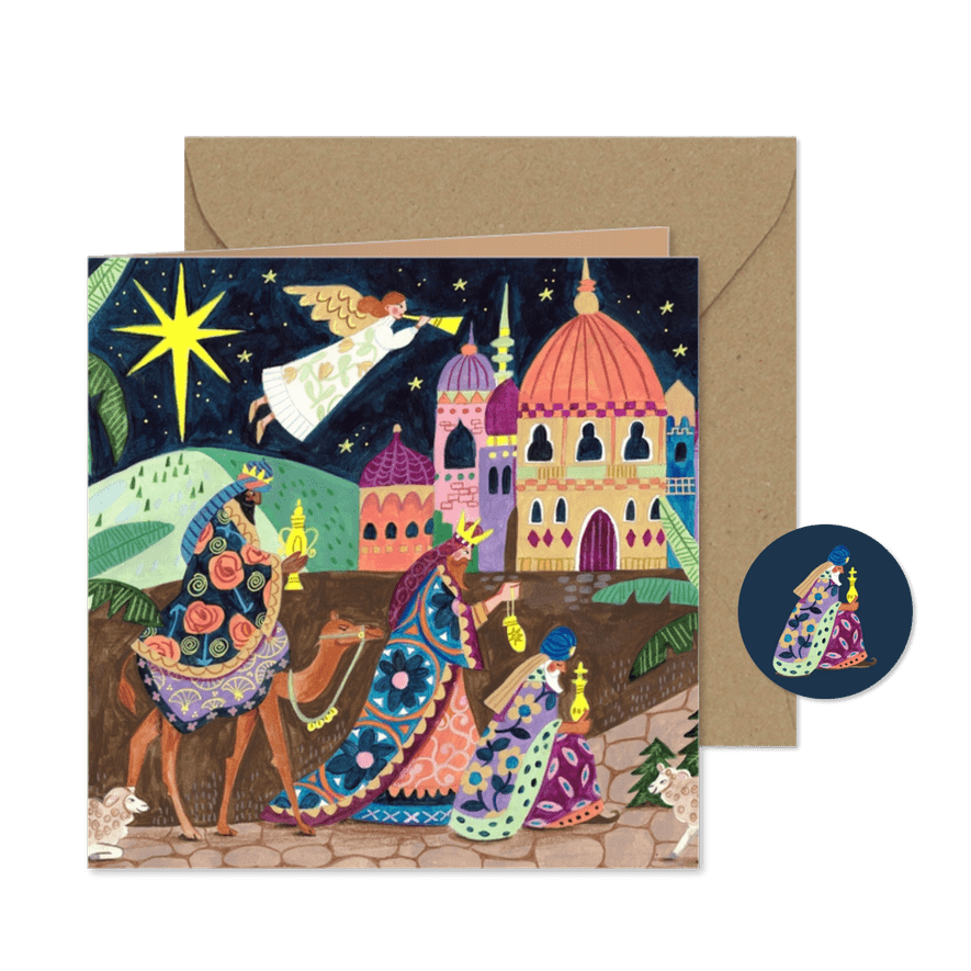 Kerstkaart Drie koningen onder sterren hemel - Kaartimpressie