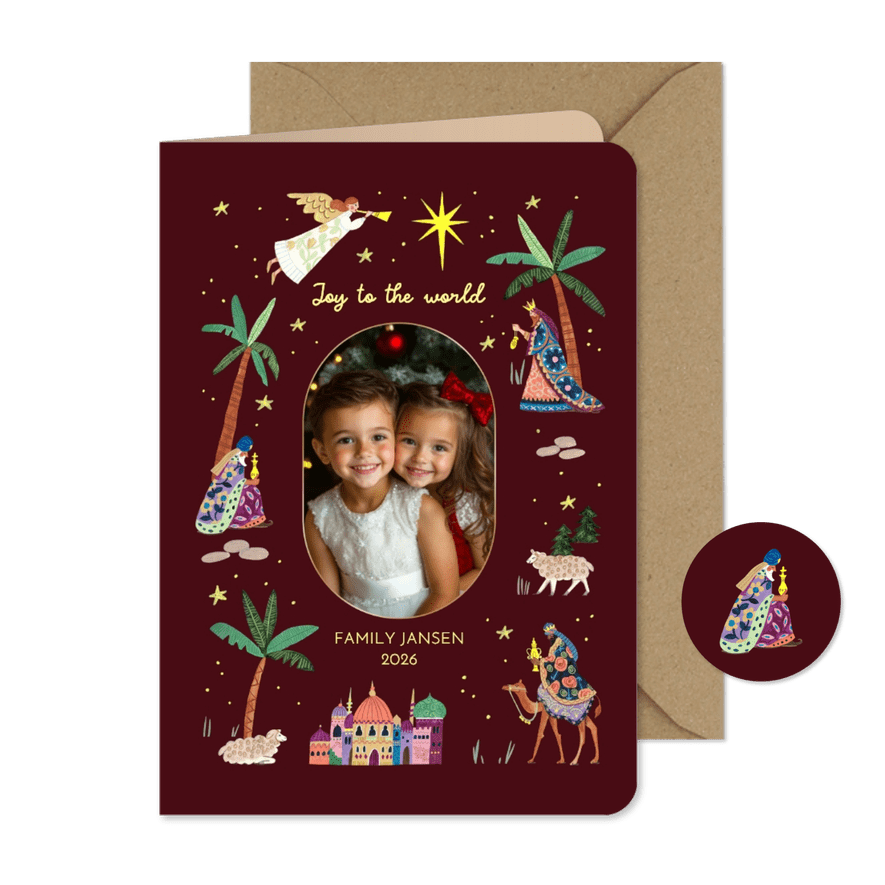 Kerstkaart drie koningen ster en engel - Kaartimpressie