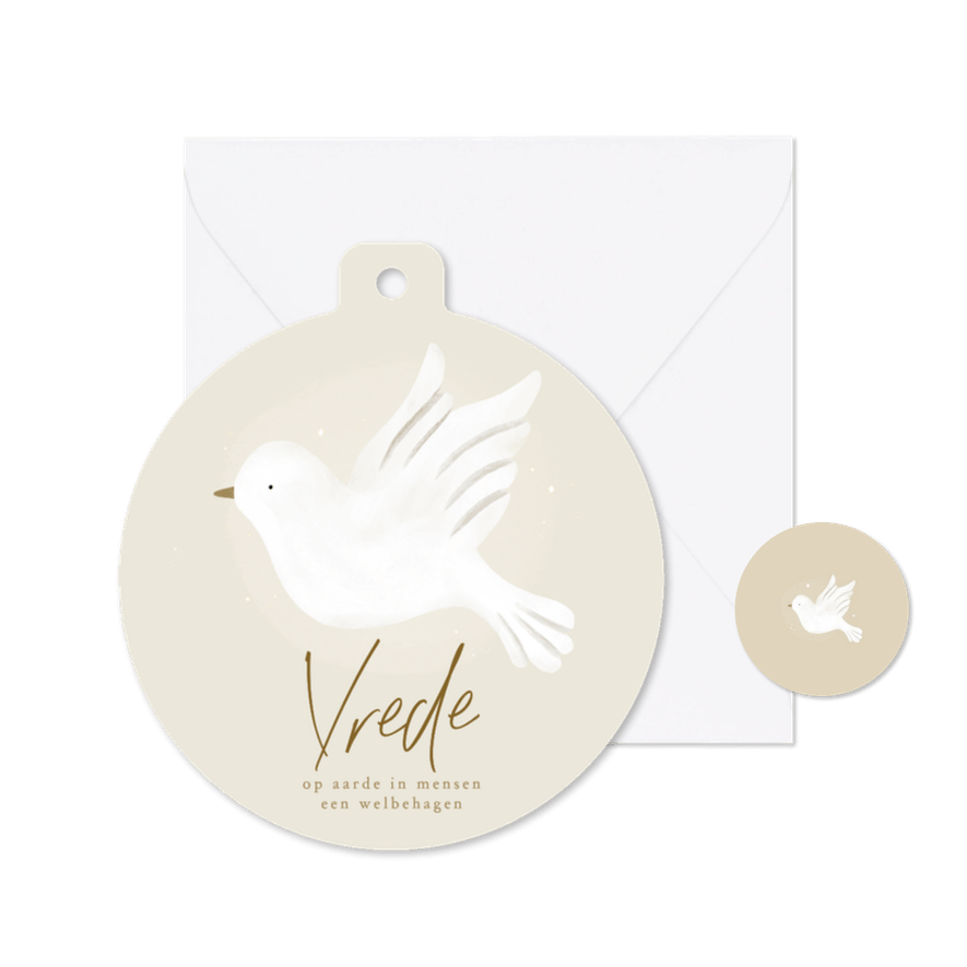 Kerstkaart duif vrede kerstbal vorm - Kaartimpressie