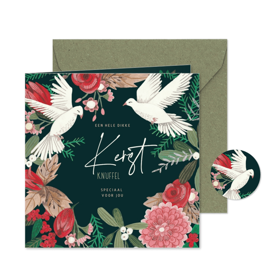 Kerstkaart duiven voor het verdriet - Kaartimpressie