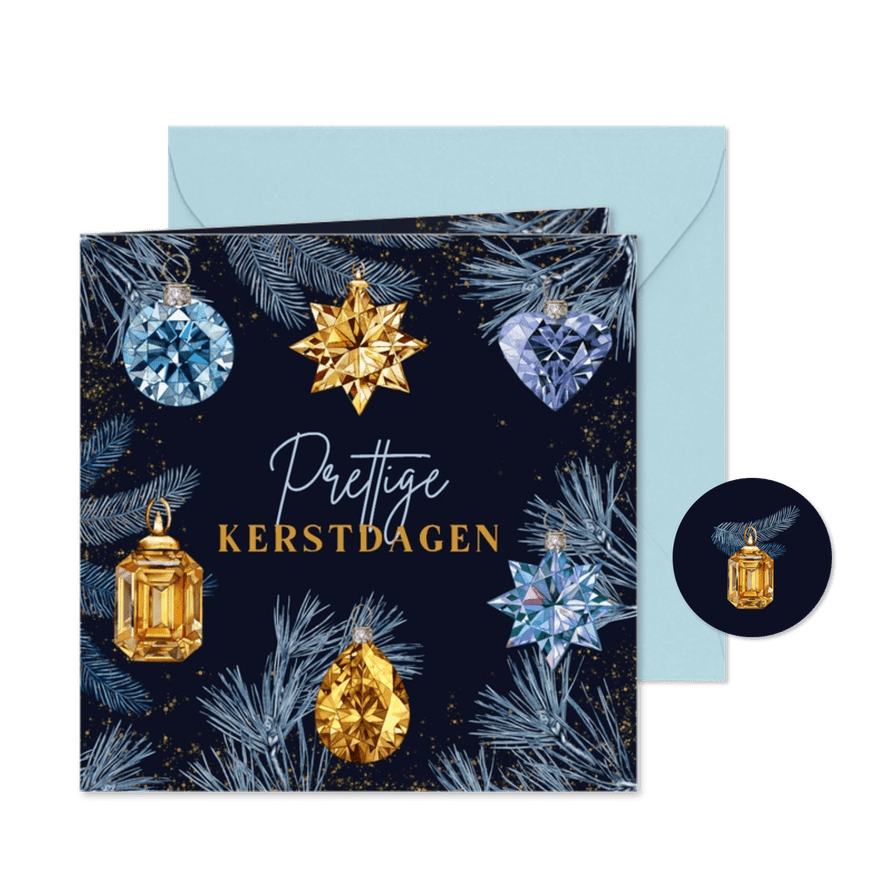 Kerstkaart edelstenen als kerstbal - Kaartimpressie