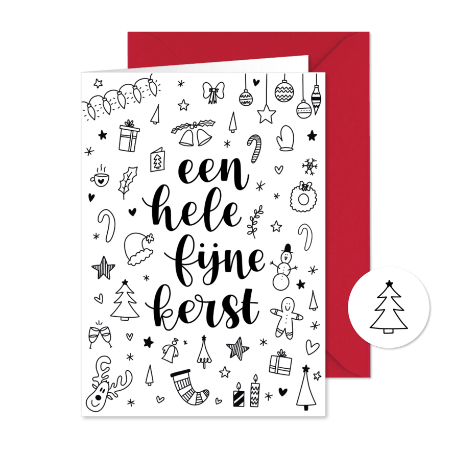 Kerstkaart een hele fijne kerst doodles - Kaartimpressie