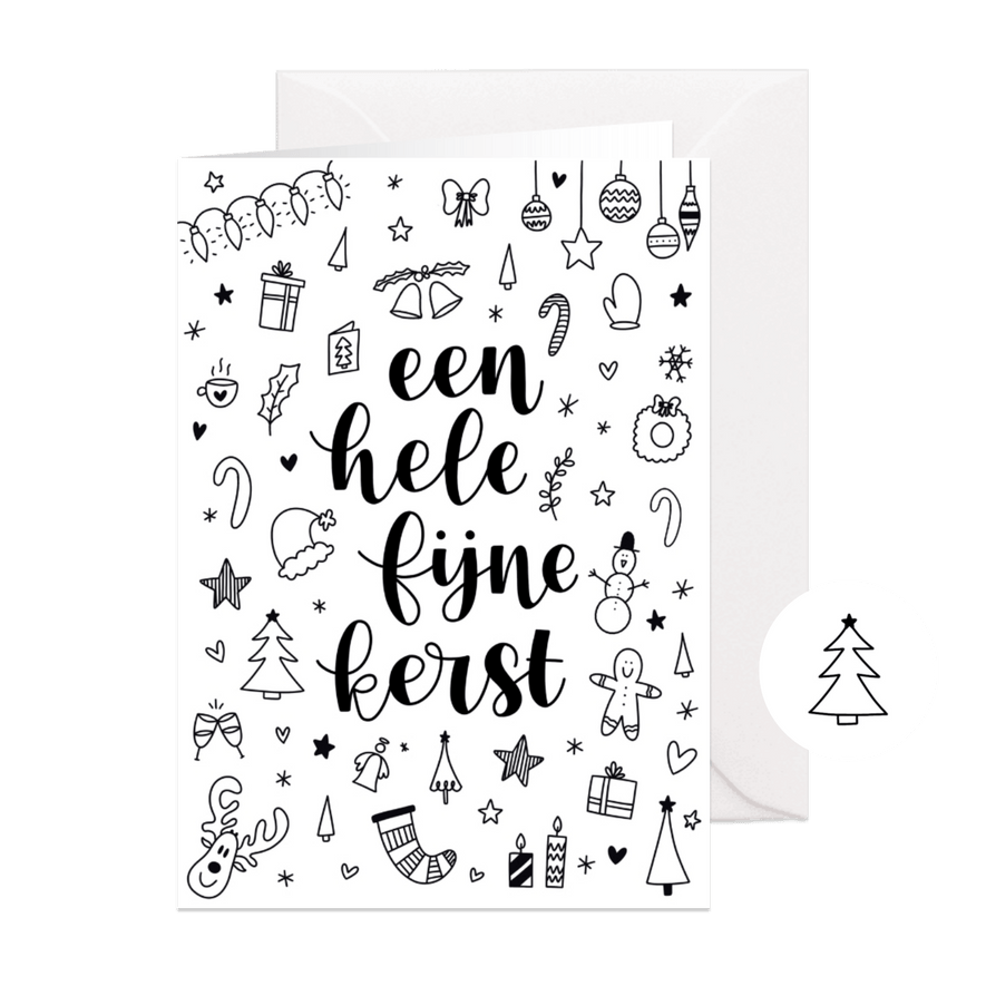 Kerstkaart een hele fijne kerst doodles - Kaartimpressie