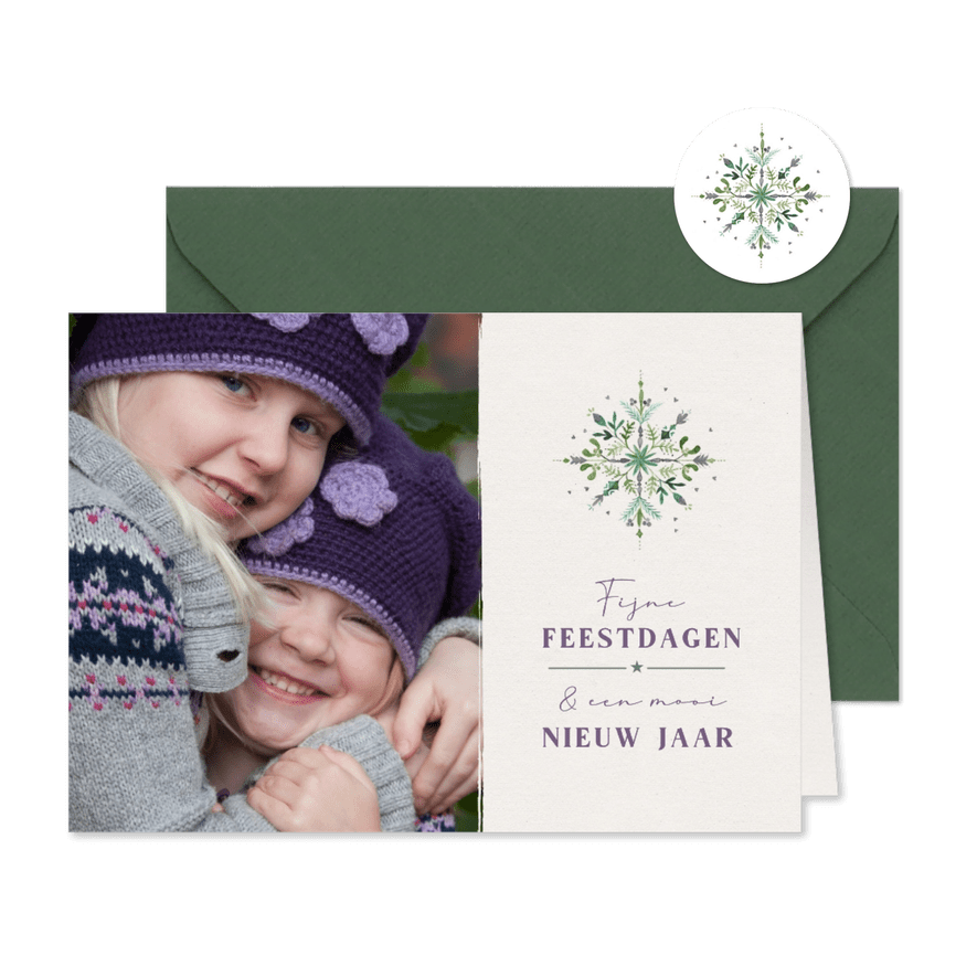 Kerstkaart eigen foto en aquarel kerstster botanisch - Kaartimpressie