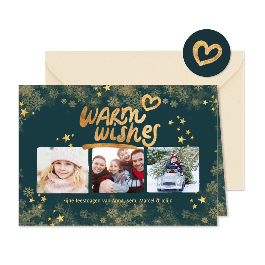 Kerstkaart eigen foto's 'Warm wishes' - Kaartimpressie