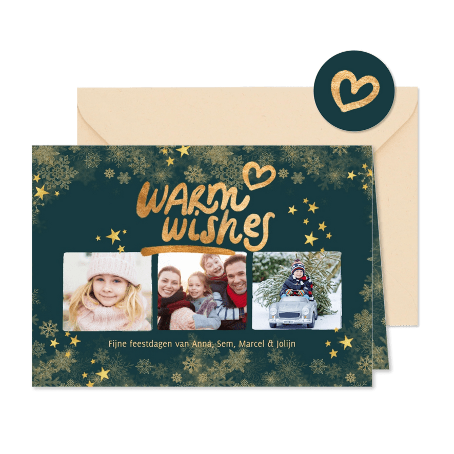 Kerstkaart eigen foto's 'Warm wishes' - Kaartimpressie