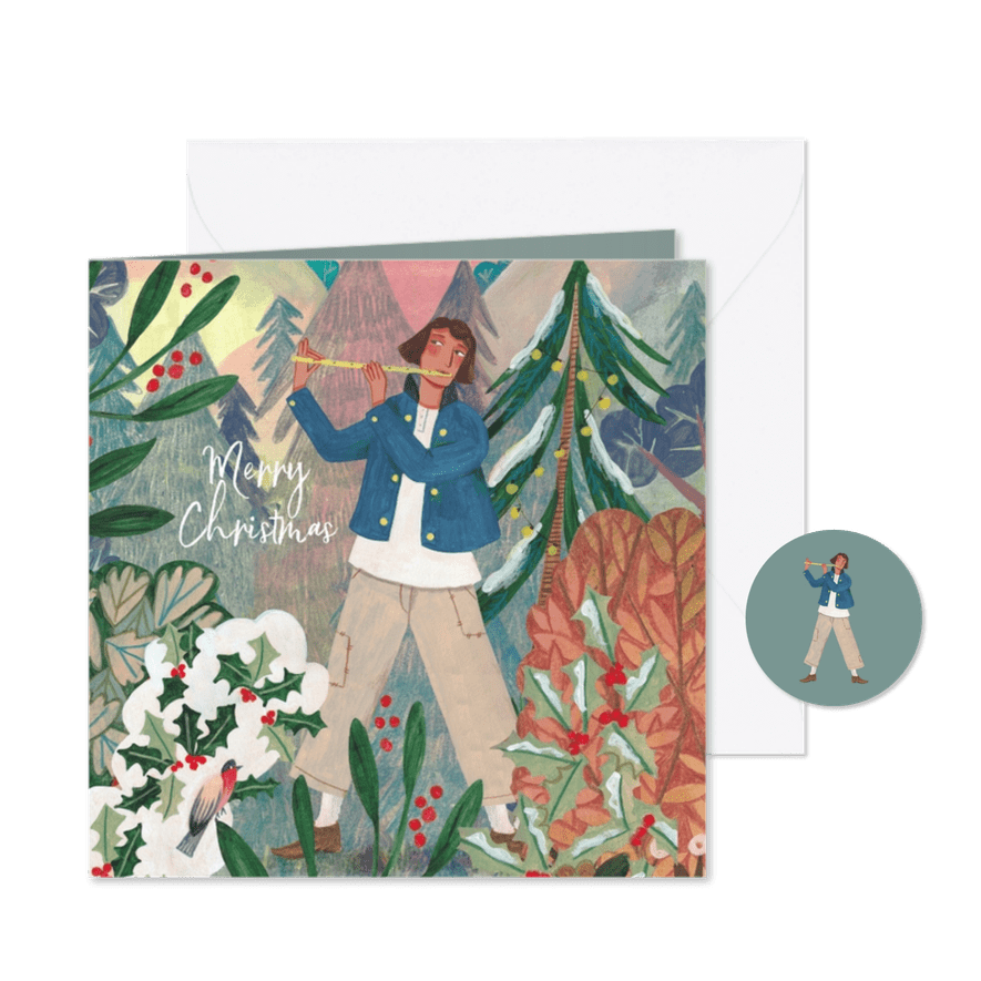 Kerstkaart 'eleven pipers piping' illustratie - Kaartimpressie