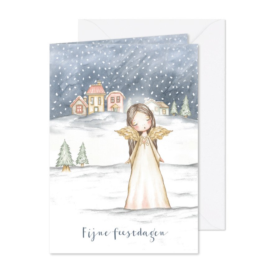Kerstkaart engel in sneeuwlandschap - Kaartimpressie