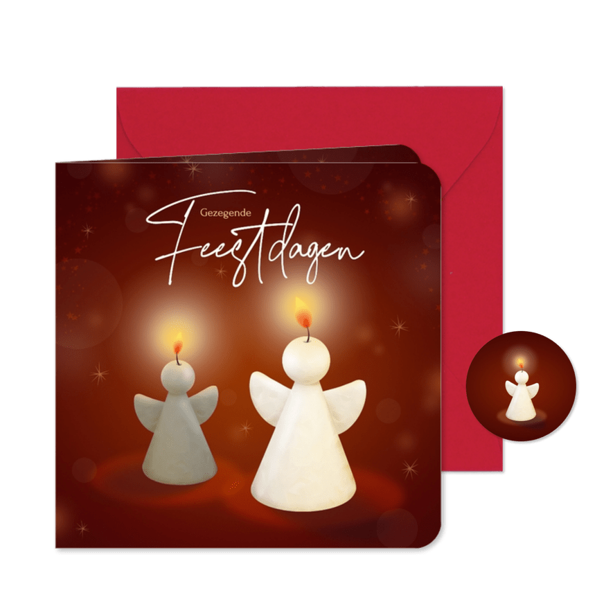Kerstkaart engel kaarsen - Kaartimpressie