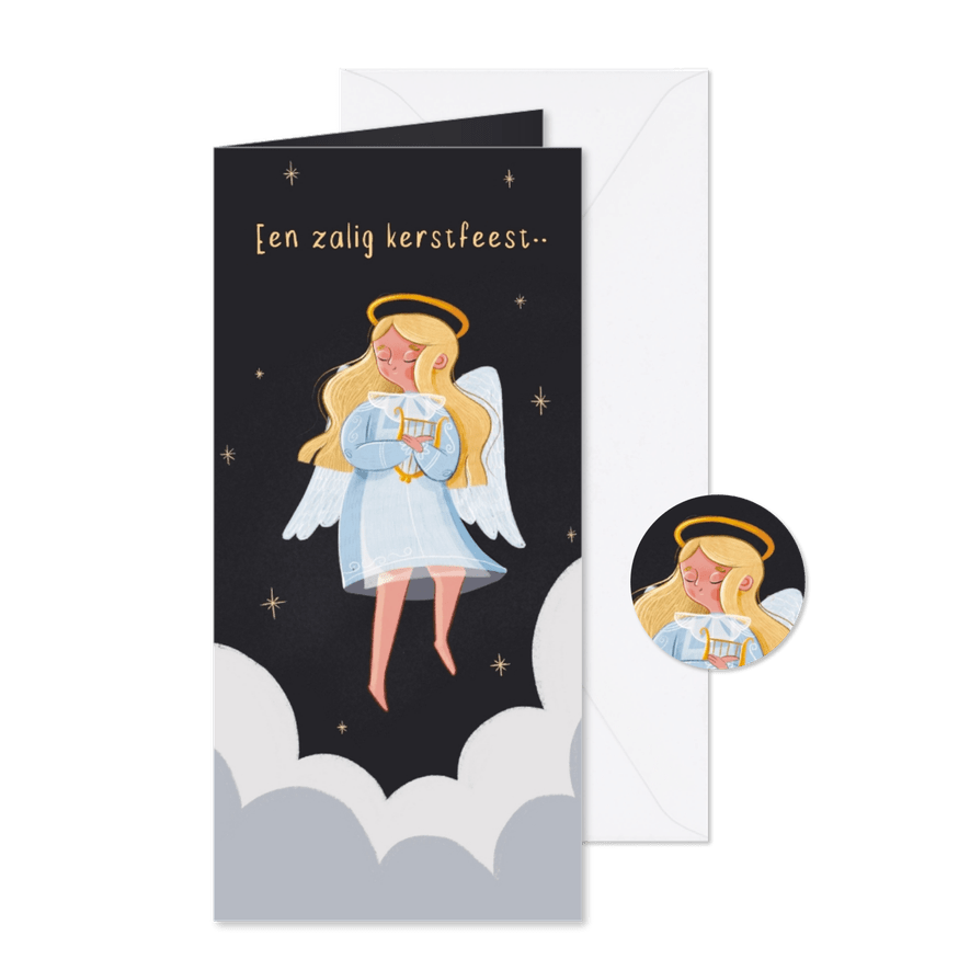 Kerstkaart engel met harp - Kaartimpressie