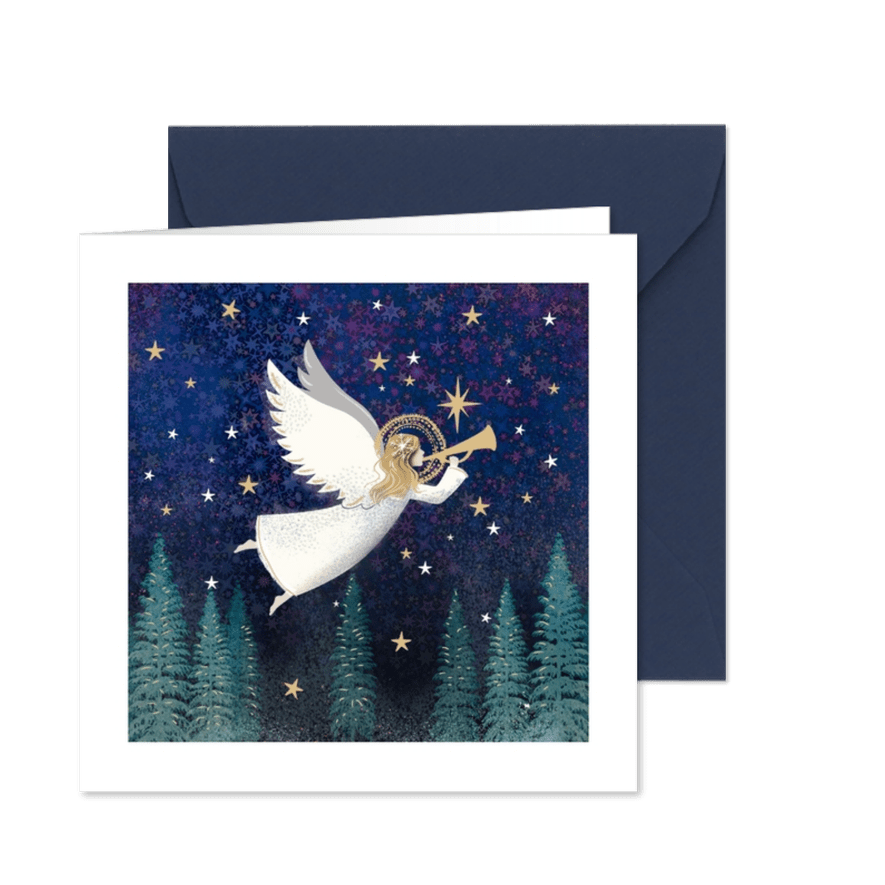 Kerstkaart engel met trompet - Kaartimpressie