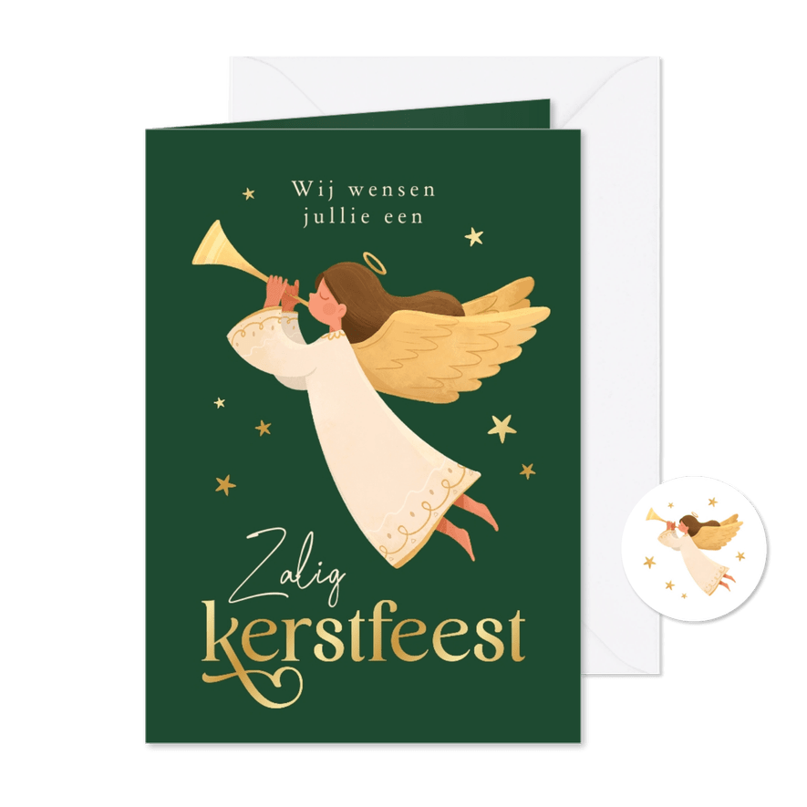 Kerstkaart engel zalig kersfeest sterren duif - Kaartimpressie