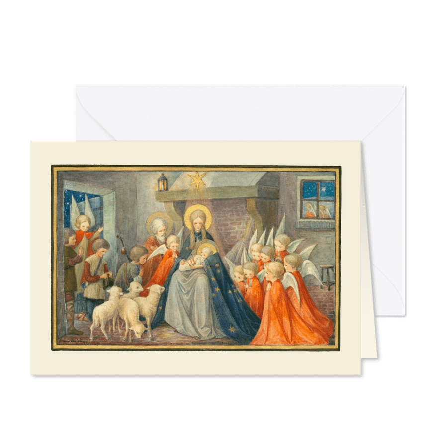 Kerstkaart engelen kerststal religieus - Kaartimpressie