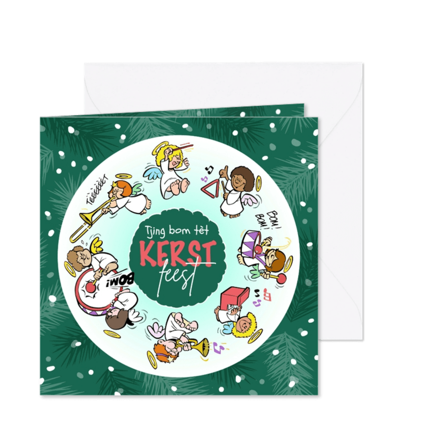 Kerstkaart engeltjes in de boom - Kaartimpressie