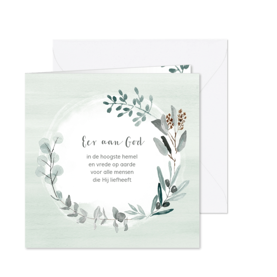 Kerstkaart eucalyptus takjes met eigen (christelijke) tekst - Kaartimpressie