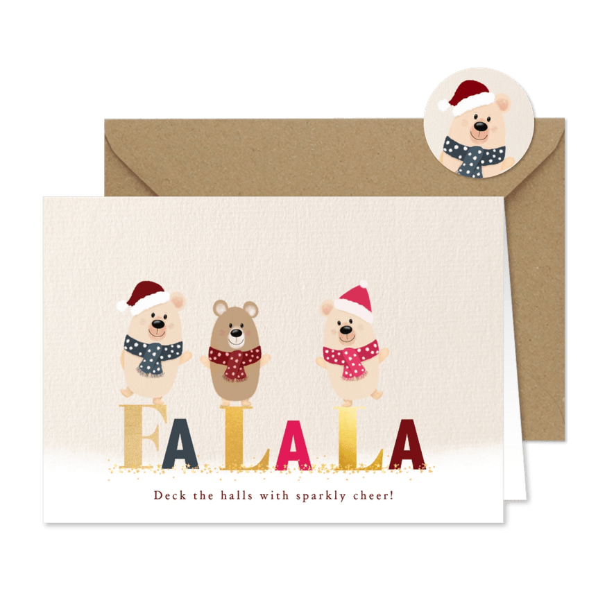 Kerstkaart Fa La La – Lieve Beertjes & Sparkly Cheer - Kaartimpressie