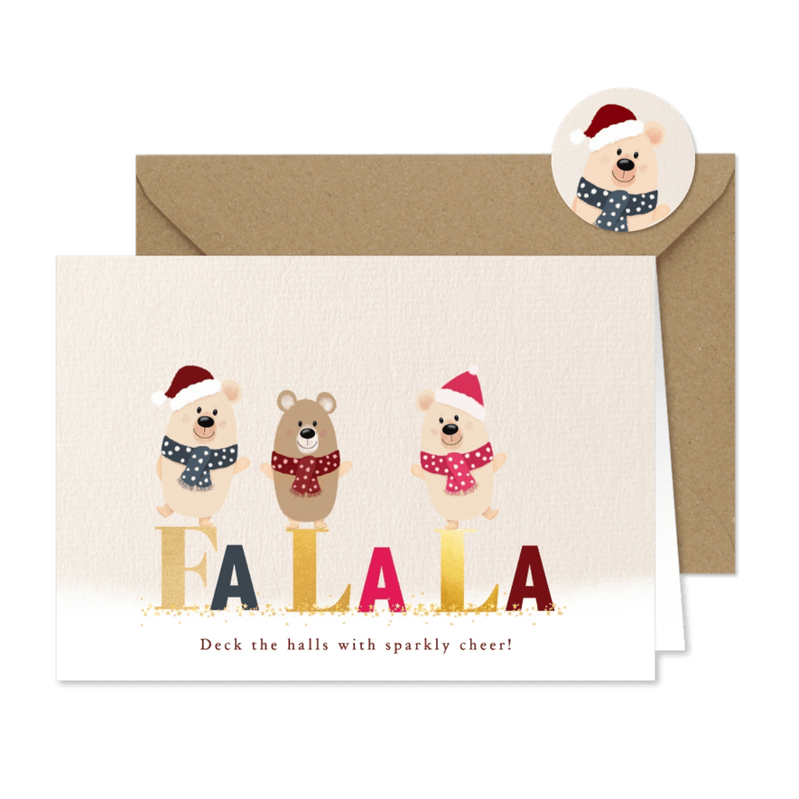 Kerstkaart Fa La La – Lieve Beertjes & Sparkly Cheer - Kaartimpressie