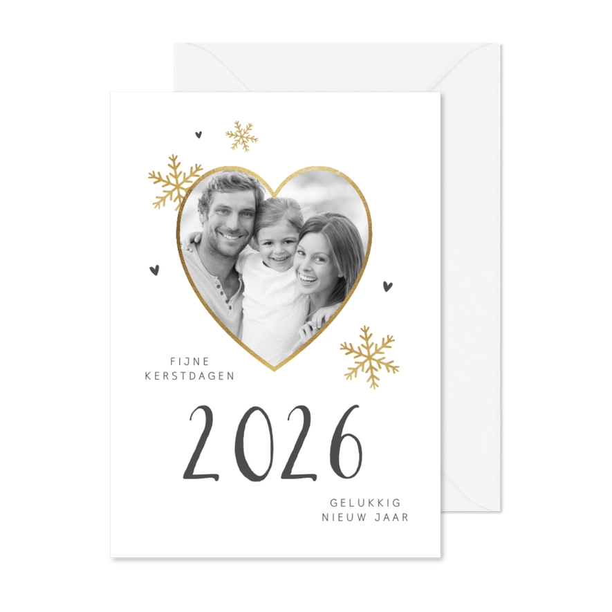 Kerstkaart feestdagen goud winter foto hart - Kaartimpressie