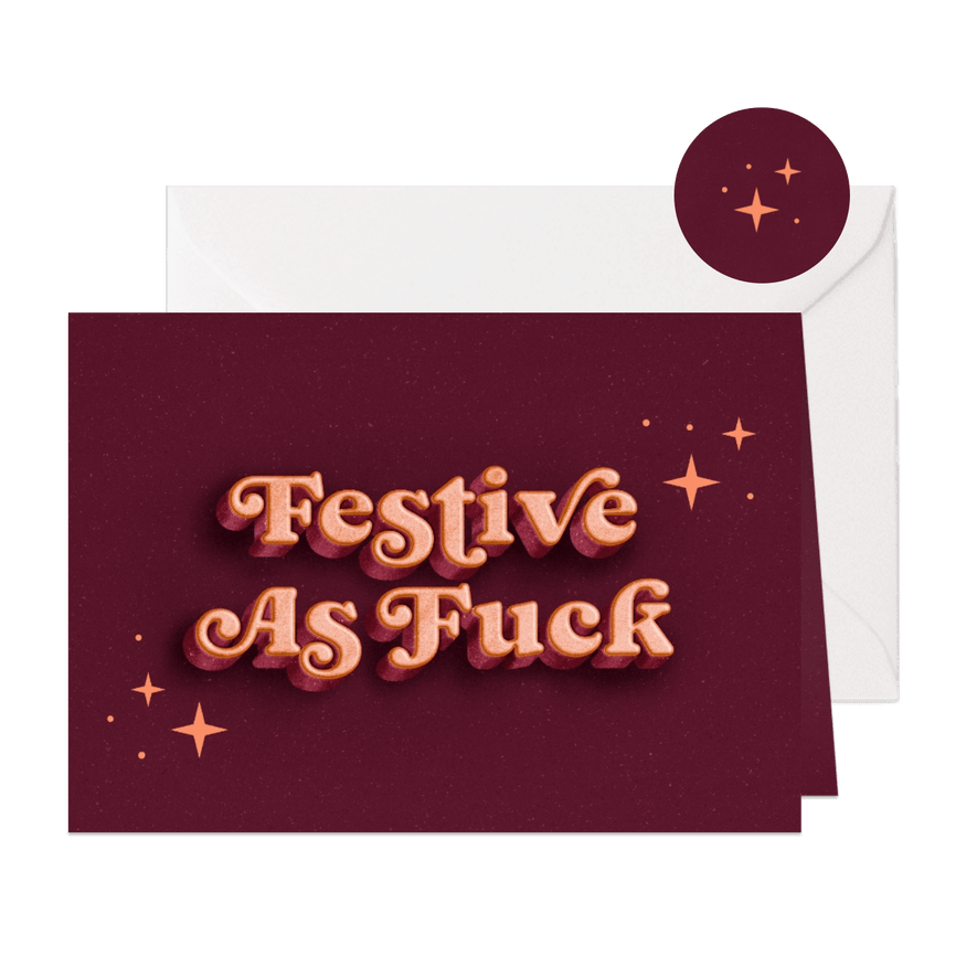 Kerstkaart Festive as F*ck typografisch - Kaartimpressie