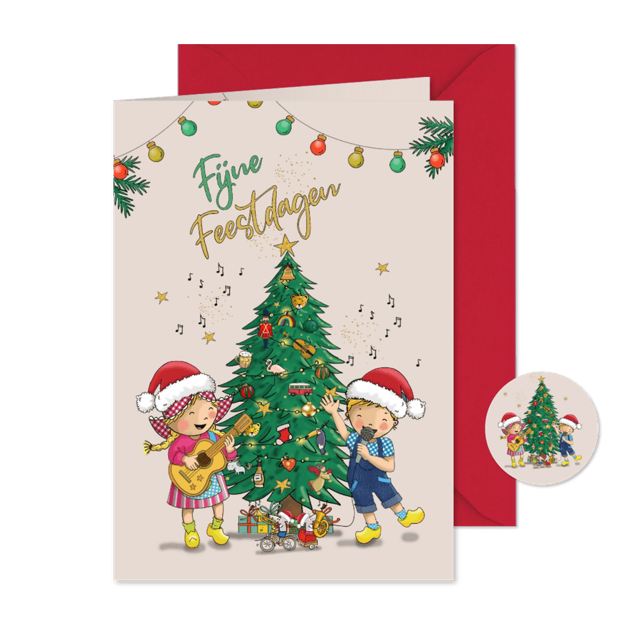 Kerstkaart Fien en Teun met kerstboom - Kaartimpressie