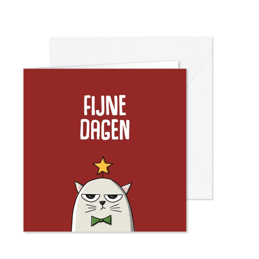 Kerstkaart fijne dagen met geïllustreerde kat - Kaartimpressie