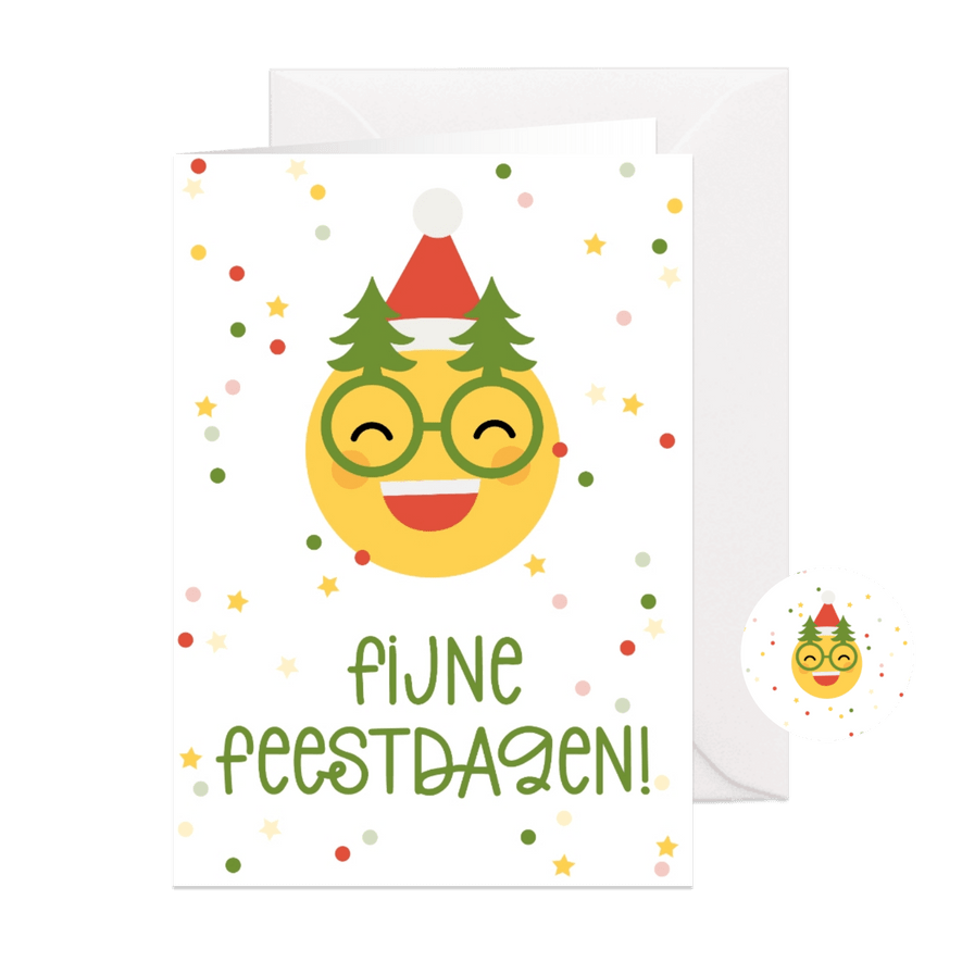 Kerstkaart fijne feestdagen emoji met kerstbril - Kaartimpressie