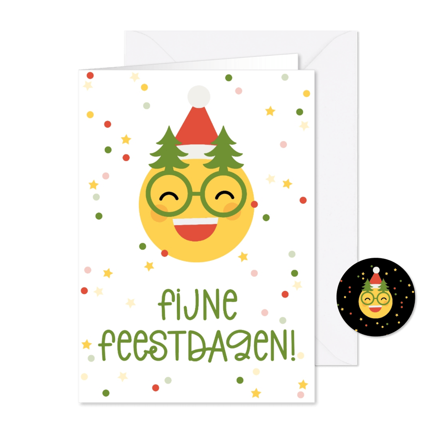 Kerstkaart fijne feestdagen emoji met kerstbril - Kaartimpressie