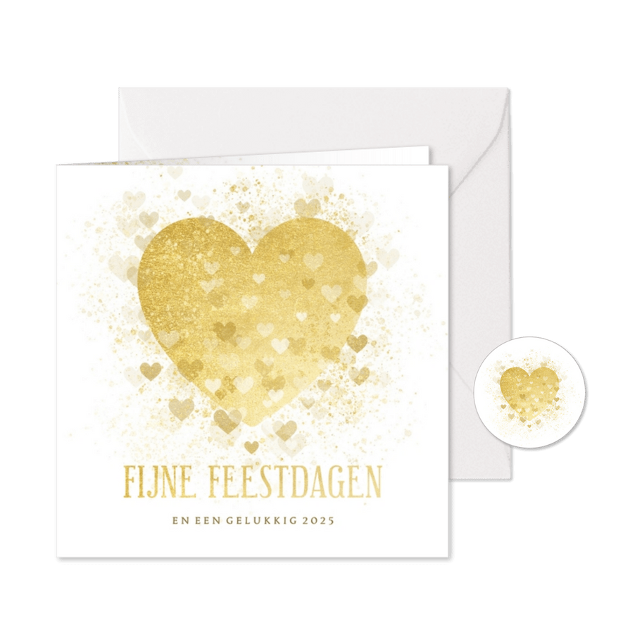 Kerstkaart Fijne Feestdagen gouden hart liefdevol - Kaartimpressie