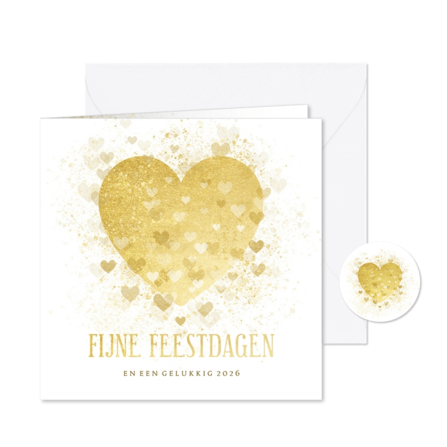 Kerstkaart Fijne Feestdagen gouden hart liefdevol - Kaartimpressie