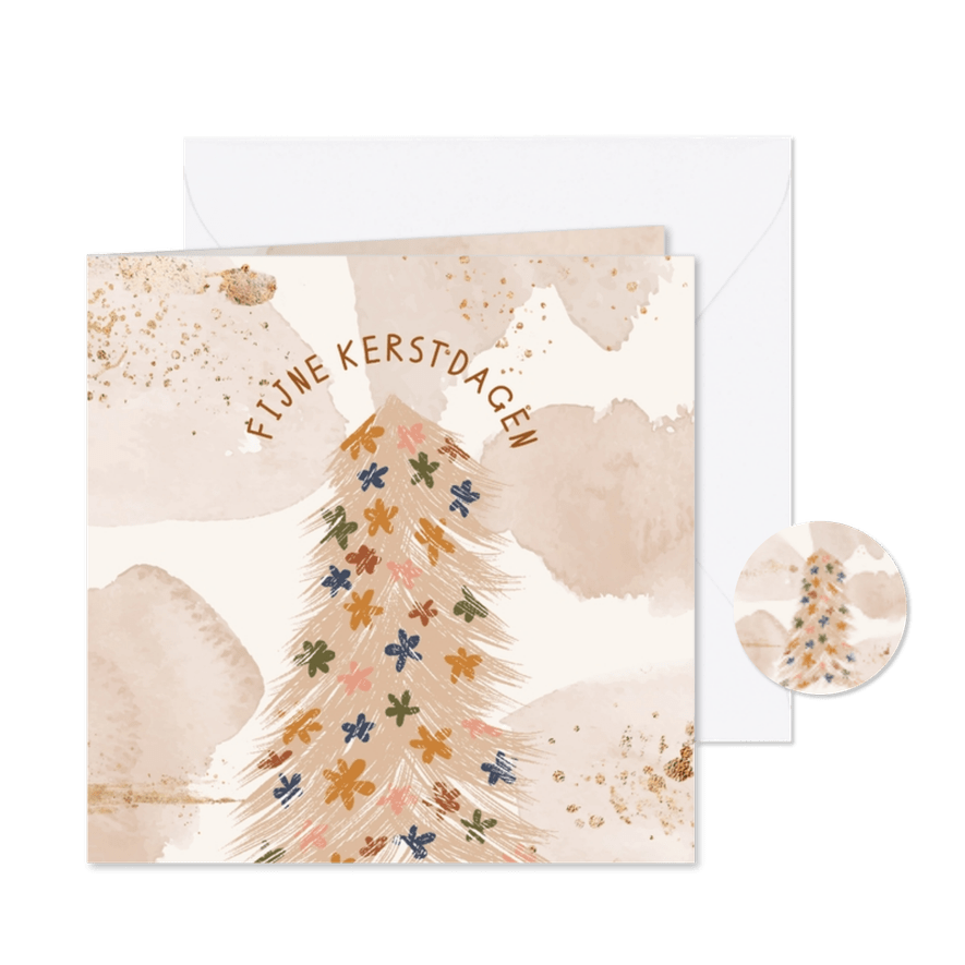 Kerstkaart Fijne feestdagen kerstboom bloemen - Kaartimpressie