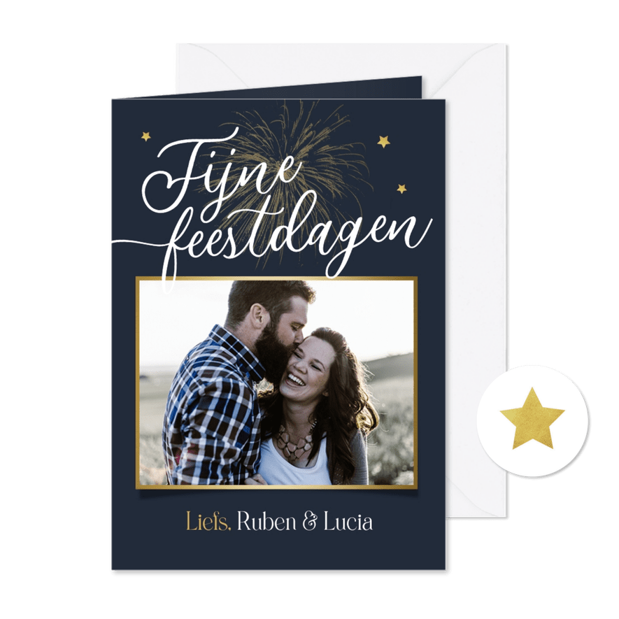 Kerstkaart fijne feestdagen vuurwerk foto sterren - Kaartimpressie