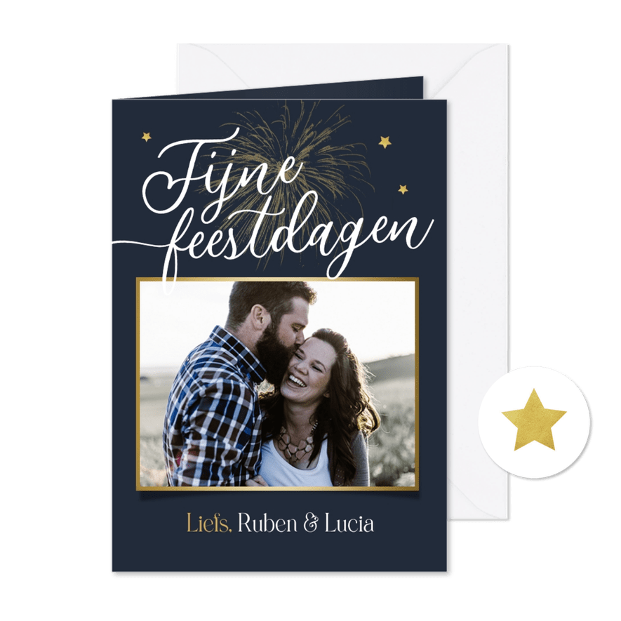 Kerstkaart fijne feestdagen vuurwerk foto sterren - Kaartimpressie