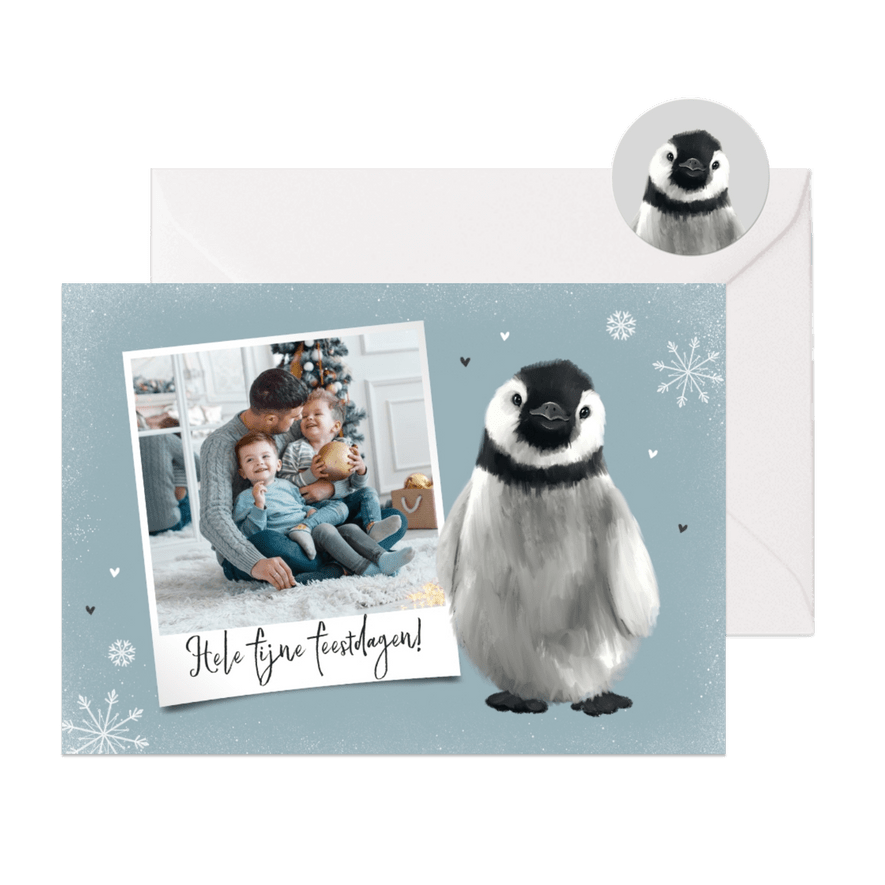 Kerstkaart fijne feestdagen winter sneeuw pinguin foto - Kaartimpressie