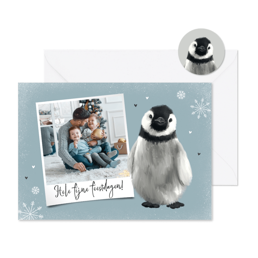 Kerstkaart fijne feestdagen winter sneeuw pinguin foto - Kaartimpressie
