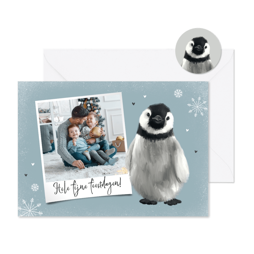 Kerstkaart fijne feestdagen winter sneeuw pinguin foto - Kaartimpressie