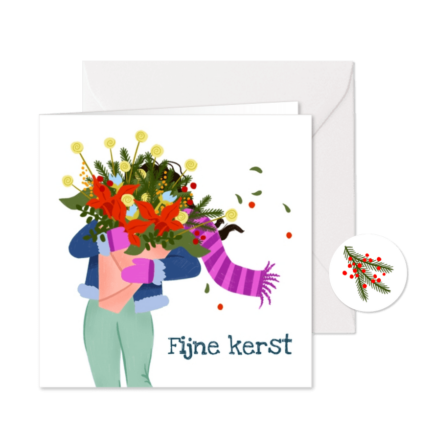 Kerstkaart fijne kerst boeket bloemen - Kaartimpressie