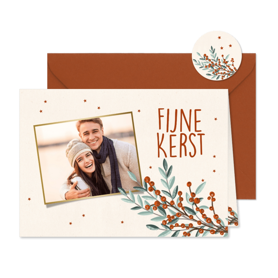 Kerstkaart Fijne Kerst foto & bessentakjes - Kaartimpressie