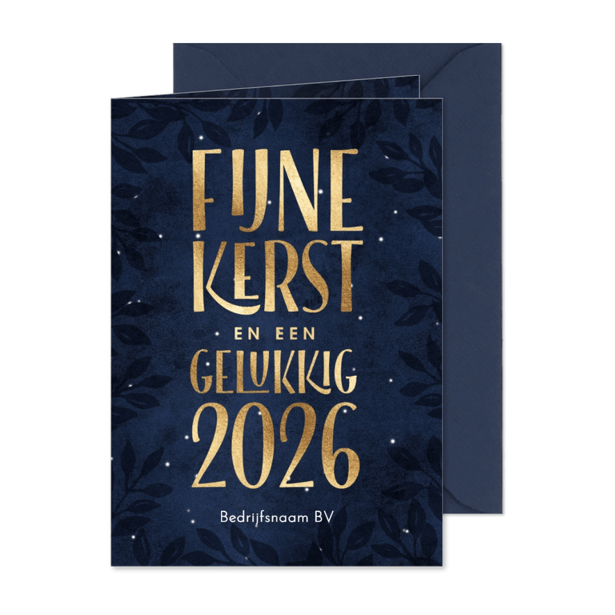 Kerstkaart Fijne Kerst Gelukkig in goud 2026 - Kaartimpressie